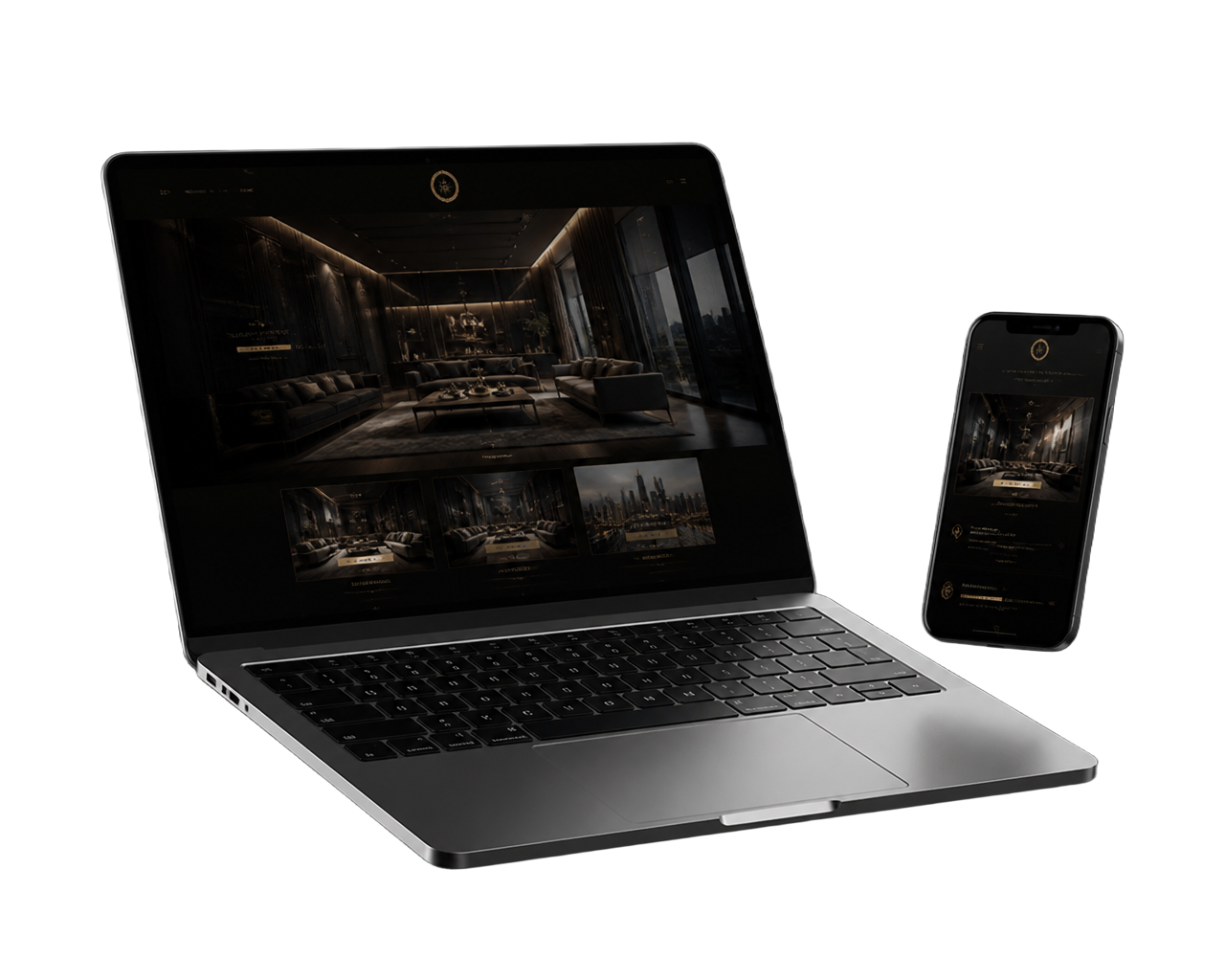 Premium website design shown on laptop and mobile